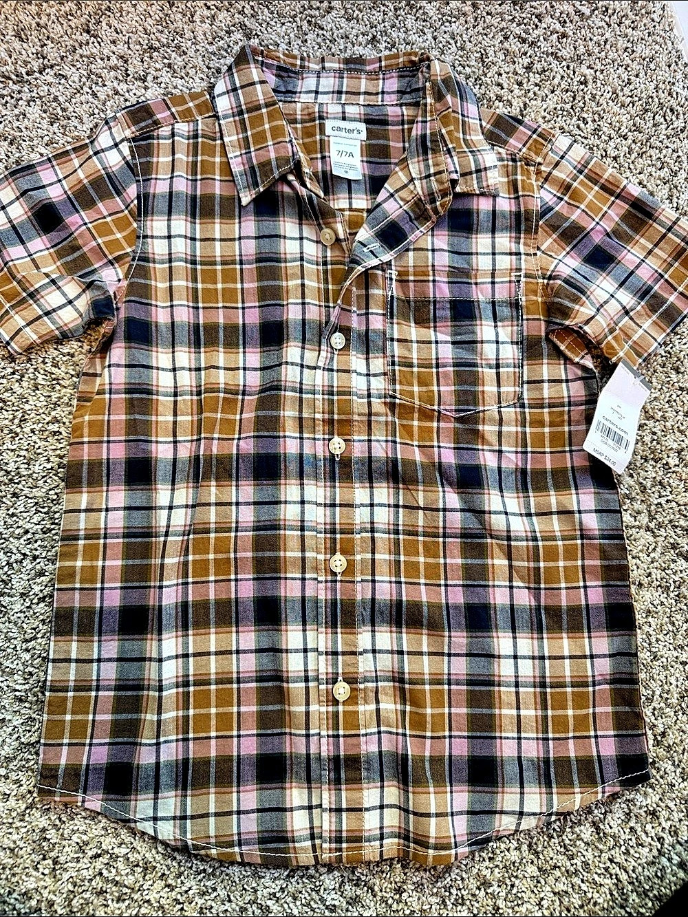 Carter's Plaid Button Down Shirt Size 7 NWT